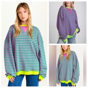Free People Classic Striped Oversized Crewneck WORN ONCE